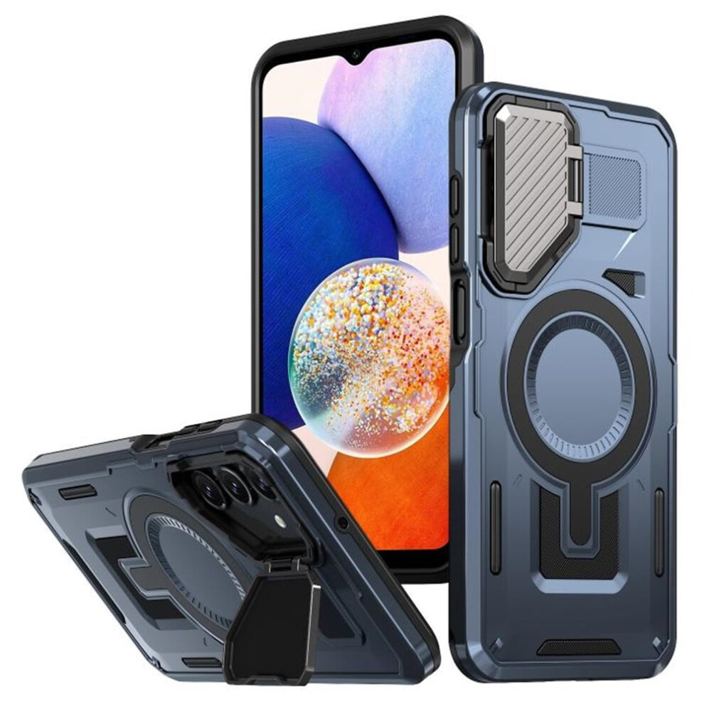 Rugged Magnetic Case For Samsung Galaxy A14 4G/5G 6.6" – Magsafe-Compatible, Adjustable Metal Lens Cover & Military-Grade Protection, Blue 9496895267764
