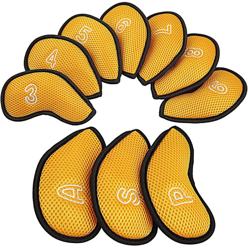 Golf Iron Covers Set Mesh Yellow 10 Pcs 1