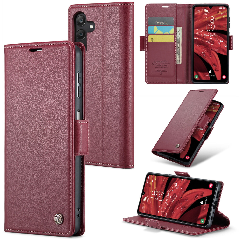 Caseme Leather Wallet Case For Compatible With Samsung Galaxy A25 5G Â Rfid Blocking, Magnetic Clasp, Kickstand, Wine Red 9313598237385