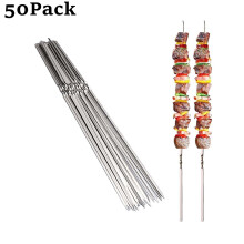 50Pack 13.8" Kabob Skewers, Metal Skewers for Grilling, Stick BBQ Barbecue Skewer, Reusable Grilling Skewers Set for Outdoor Home Party Use