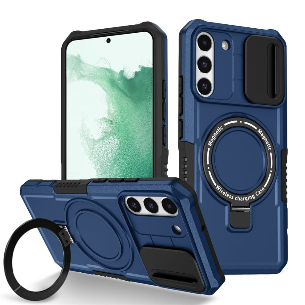 Samsung Galaxy S22 Plus 6.6" Case – Sliding Camera Cover, Magsafe Compatible, Shockproof, Hidden Kickstand & Ring Holder, Blue 9313598237309