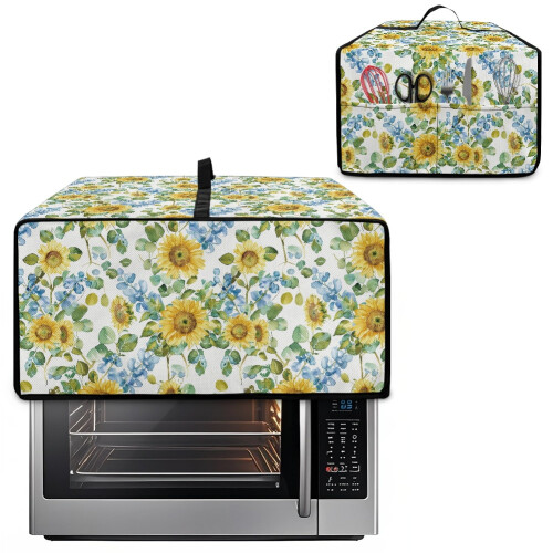 Toaster-Ofenabdeckung mit Sonnenblumenblattmuster, Leinenoptik, Polyester 1