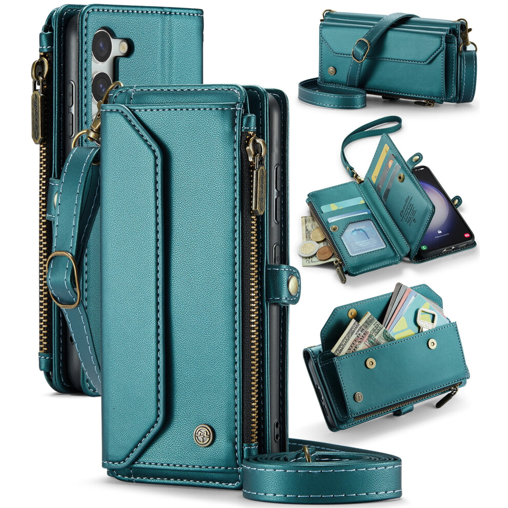 Caseme Leather Wallet Case For Compatible With Samsung Galaxy S23 6.1" Â Rfid Blocking, 7-Card Holder, Zipper Bills Slot, Magnetic Wrist Strap 9313598235893