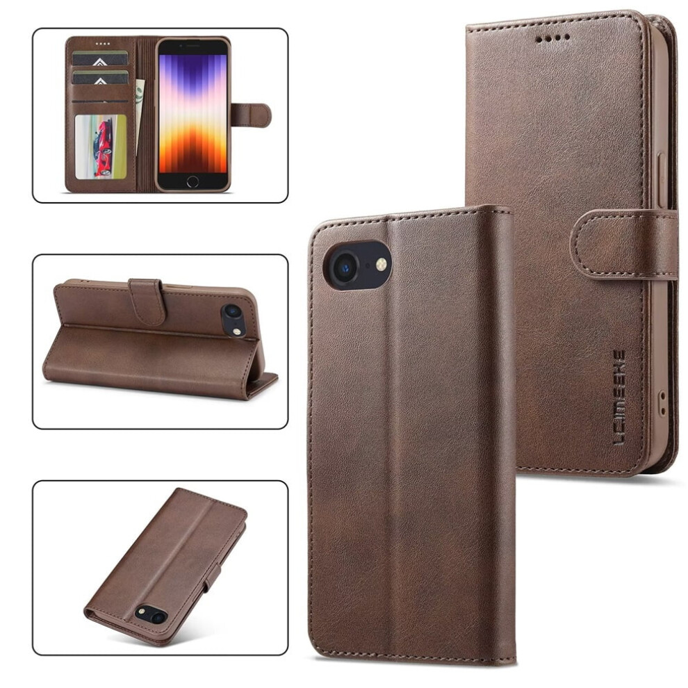 Lc.imeeke Pu Leather Flip Folio Case For Iphone 16E Â Magnetic Closure, Card Slot, Kickstand, Shockproof, Brown 9313598234063