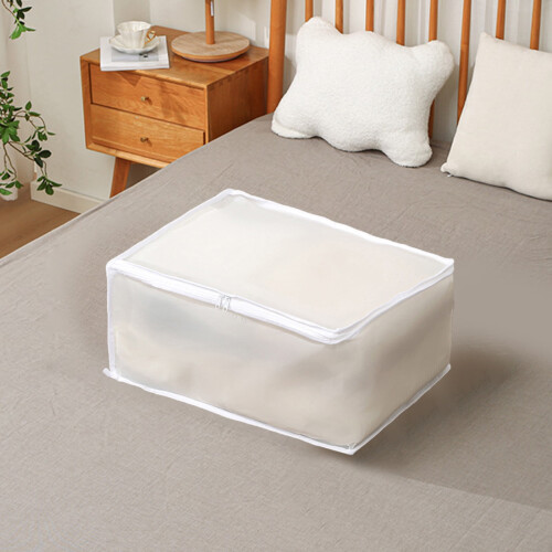 Foldable Plastic Storage Box Under Bed Odorless Moistureproof for Pillows Coats Blankets White Translucent Organizer