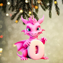 Personalized 26-Letter Dino Alphabet Ornaments, Pink Baby Dino Pendants for Xmas Tree/Wreath/Car – Compatible with Christmas Decor
