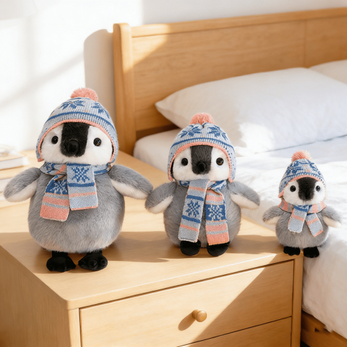 Gorro de punto con bufanda de pingüino de peluche con peso 2