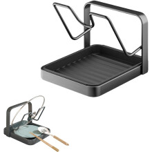 304 Stainless Steel Kitchen Pot Lid Storage Rack with Drip Tray & Spatula Holder – Compatible with Standard Lids