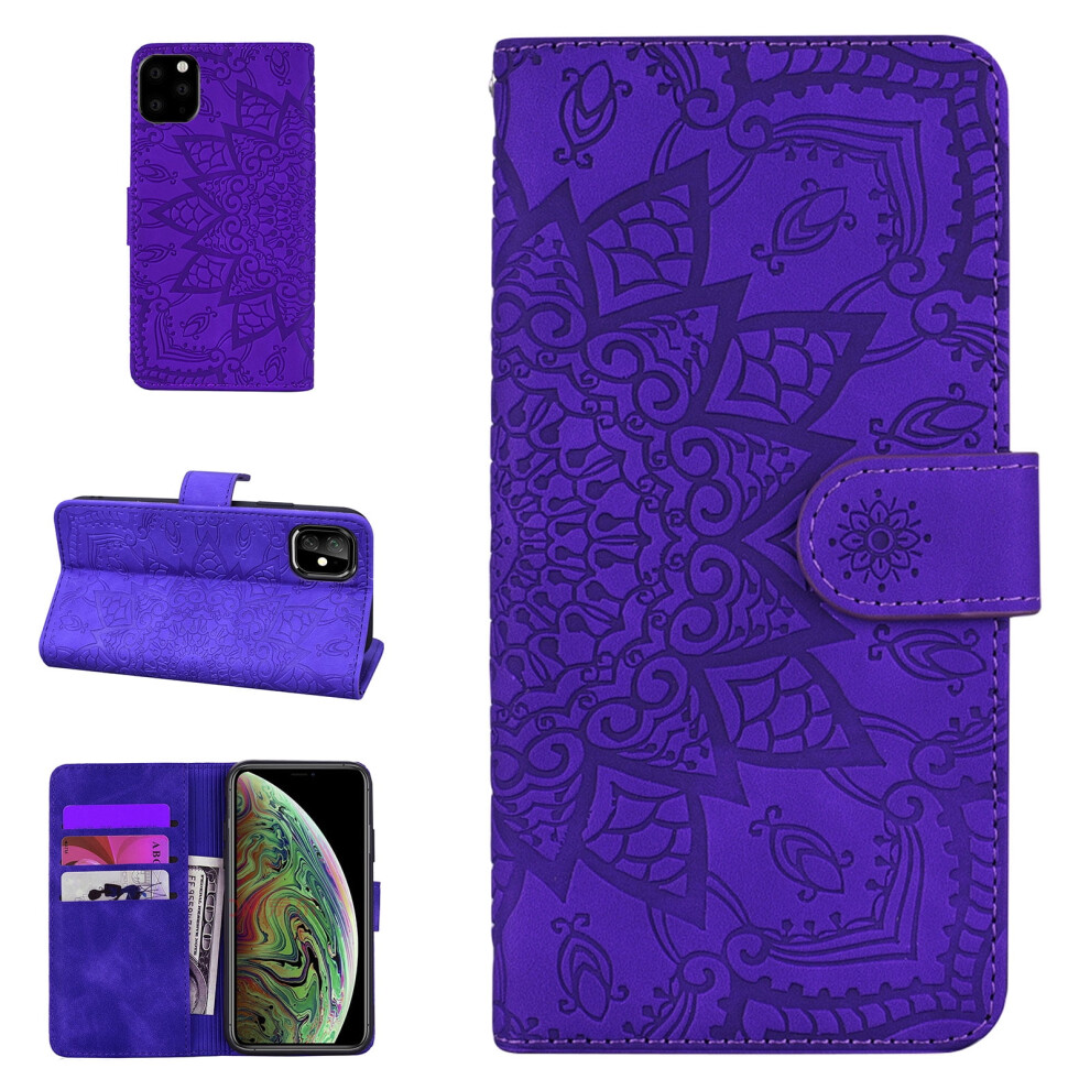 Magnetic Wallet Case For Iphone 12 & Iphone 12 Pro Â Pu Leather Folio With Mandala Emboss, Kickstand, Strap Purple 9313598237033