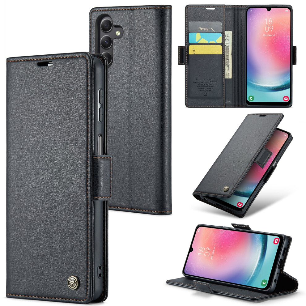 Caseme Leather Wallet Case For Samsung Galaxy A24 4G Â Rfid Blocking, Magnetic Clasp, Kickstand, Black 9313598236937