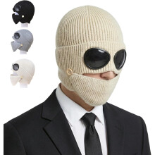 Unisex Winter Ski Beanie Hat with Goggles and Detachable Mask, Warm Wind-Blocking Hat for Snowboarding and Outdoor Sports