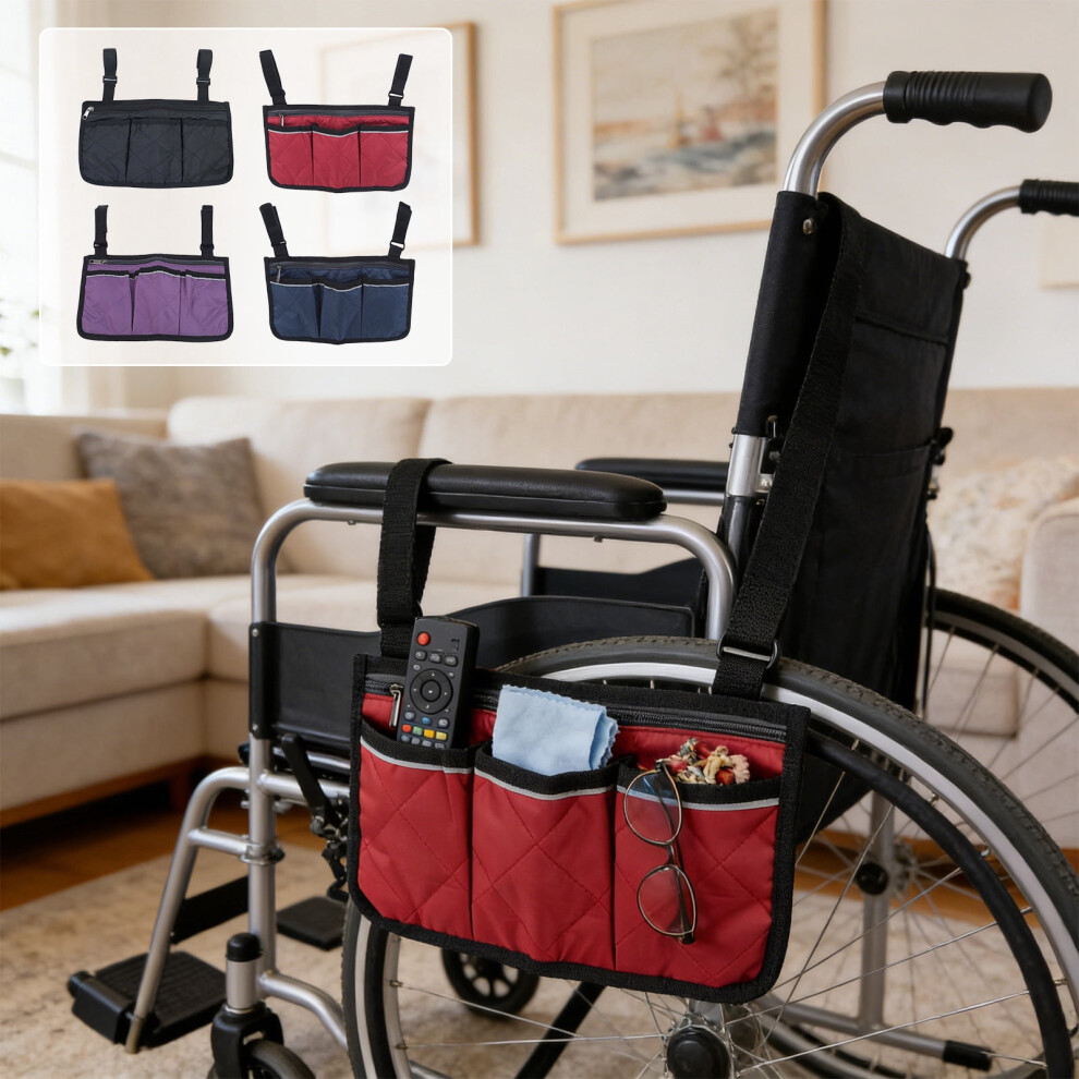 Black Large Capacity Wheelchair Armrest Storage Bag Â Durable Hanging Pouch, 7X13in, Compatible With Most Wheelchairs