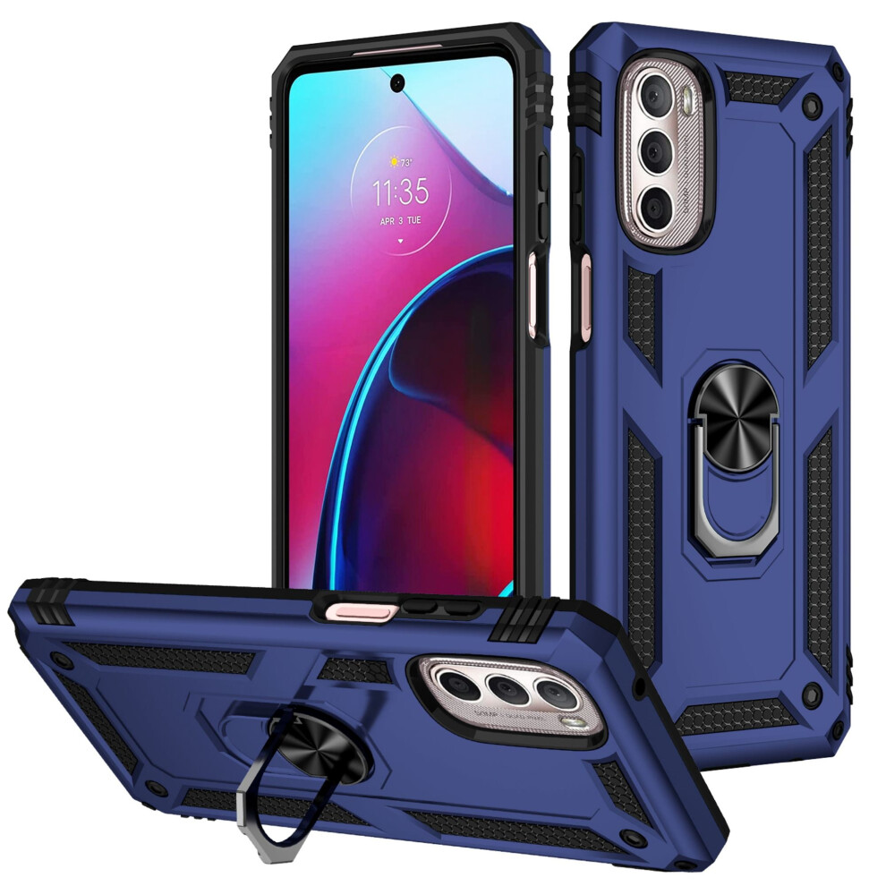 Moto G Stylus 2022 5G Case, Military-Grade Shockproof Cover With 360 Rotating Kickstand - Blue 9313598235138