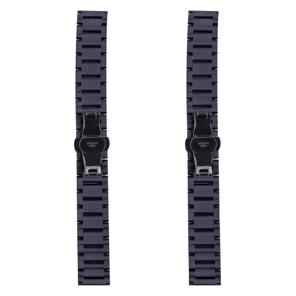 2Pcs 20Mm Stainless Steel Watch Bands Strong Clasp Replacement Black 3712504029285
