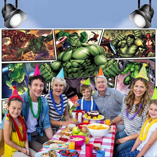 Σκηνικό γενεθλίων κινουμένων σχεδίων Hulk 240cm x 180cm 2
