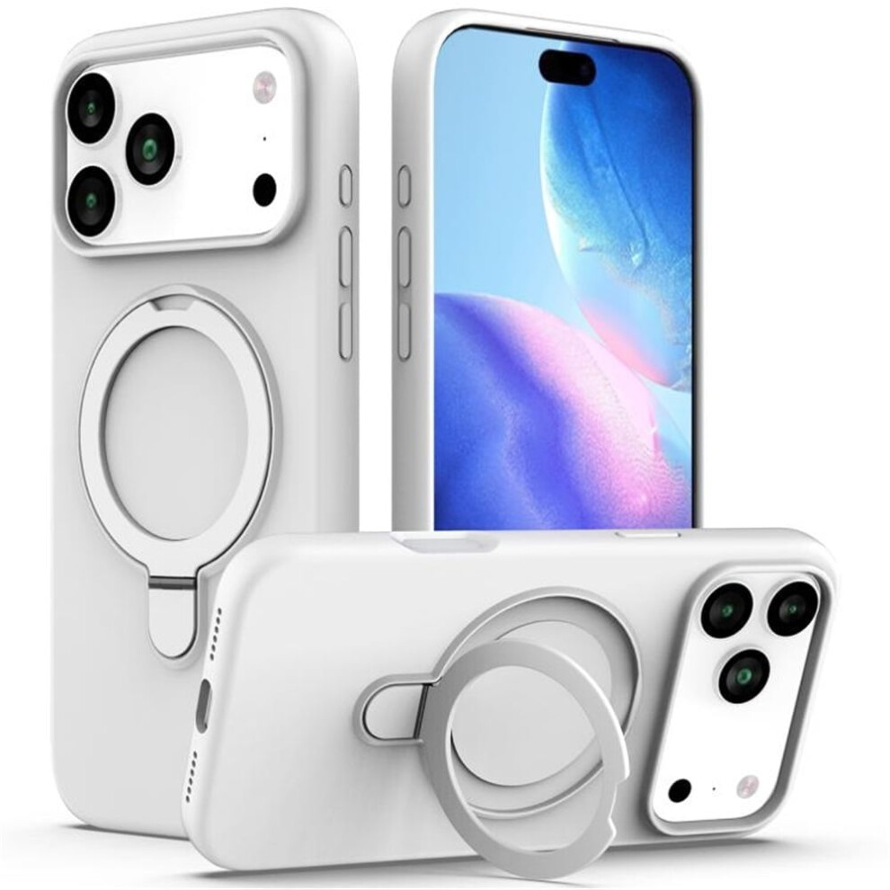 Magnetic Liquid Silicone Case For Iphone 17 ProâCompatible With Magsafe, Ring Stand & Heavy-Duty Protection, White 9448990702176