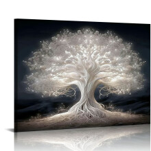 White Tree of Life Canvas Art Print, Wooden Framed Wall Decor for Living Room, Bedroom, Office, Single Party, Unique Christmas Gift