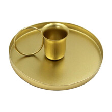 Castiçal de latão com alça, suporte metálico para vela cônica em formato de pires, ideal para centro de mesa – Compatível com velas cônicas