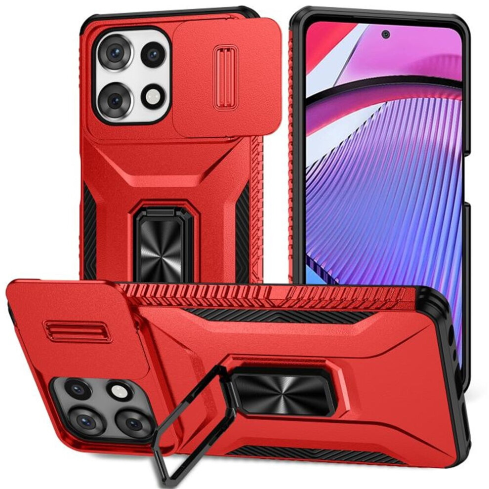 Slim Shockproof Hybrid Case For Motorola Moto G Power 2025 (6.8"), With Slide Camera Cover & Rotated Ring Kickstand, Military-Grade, Compatible Red 9496895270795
