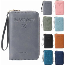 Passport Holder for Wallet, Blocking Document Organizer Clutch Bag, Credit Cards Case Cover Travel Wallet (Pink)