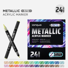24 Colors Dual-Tip Metallic Acrylic Paint Markers Set, Vibrant Colors, Ideal Gift for Artists and Hobbyists, Works on Multiple Surfaces