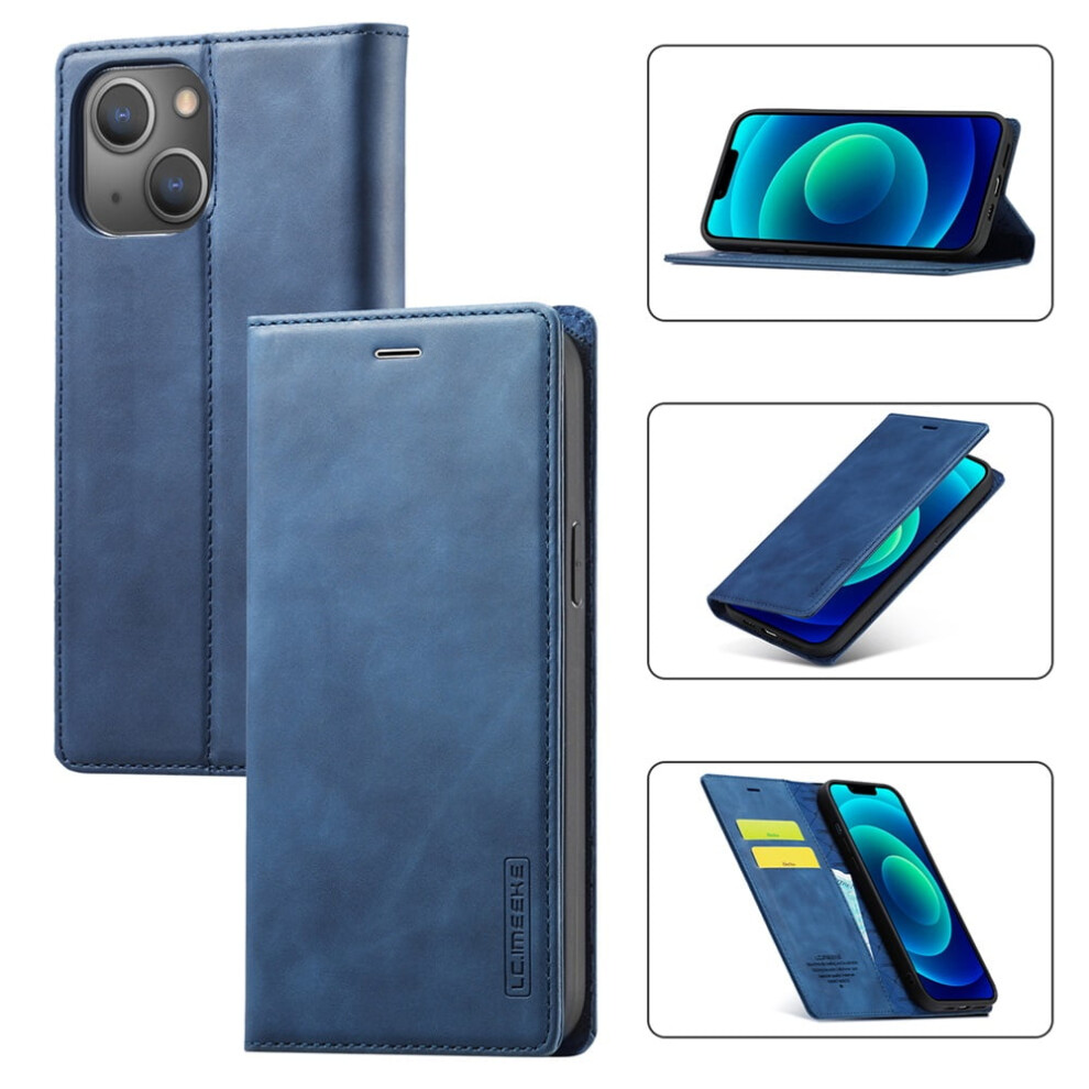 Lc.imeeke Leather Flip Wallet Case For Iphone 14 Â Magnetic Closure, Card Holder, Shockproof, Kickstand, Blue 9496895267573