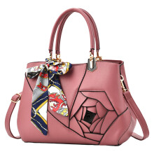 Dámska elegantná kabelka s vrchnou rukoväťou, 3D kvetinový vzor, pu kožená crossbody kabelka