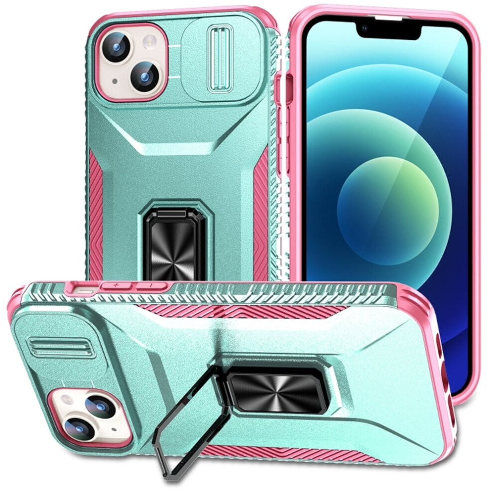 Slim Fit Shockproof Hybrid Case For Iphone 15 (6.1") Â Military-Grade, Slide Camera Cover & Rotated Ring Kickstand, Grey Green Green,Grey 9496895269607