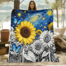 Starry Sky Sunflower Flannel Blanket 100% Cotton
