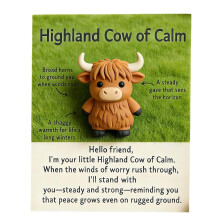 Cute Mini Resin Highland Cow Pocket Hug Token with Gift Card – Animal-Themed Keepsake, Encouragement Gift for Friends & Family