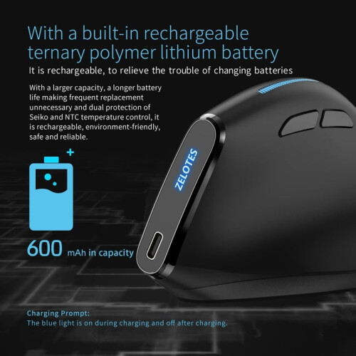 Jomaa 2.4G Wireless Vertical Mouse Rechargeable Ergonomic Mice Computer USB Gaming Mouse With 3 Adjustable DPI 1