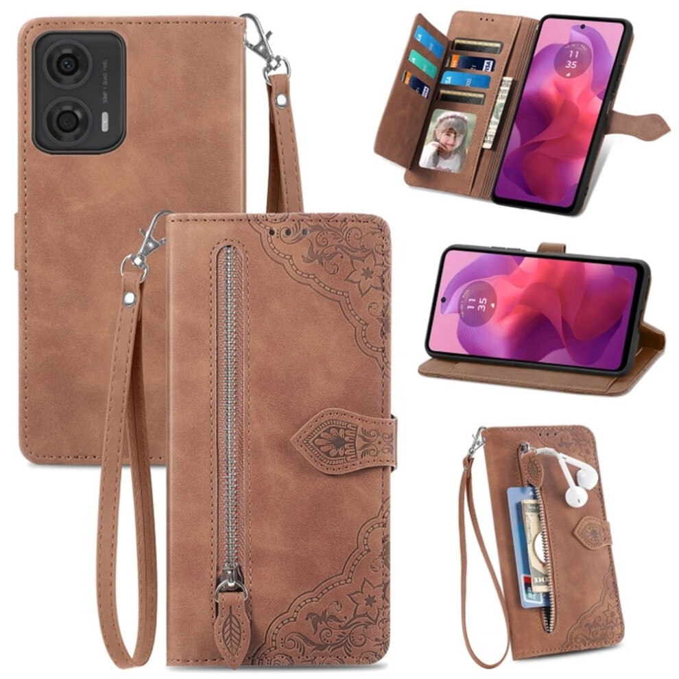 Moto G24 6.6" Case Â Pu Leather Magnetic Flip Wallet With Lanyard, Zipper & Card Holder Â Compatible With Motorola Moto G24 9329345390982
