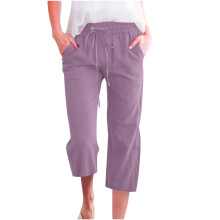 SYMOID Plus Size Linen Blend Capris for Women with Pockets