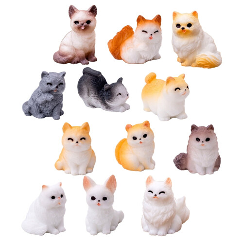 Micro Landscape Cat Resin Figurines 12 Pcs