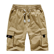 Herren-Cargoshorts, Khaki, Größe M – Elastischer Bund, Kordelzug, Taschen, leicht und schnelltrocknend für Wandern, Laufen und