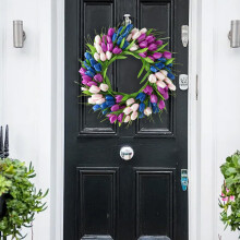 Couronne de fleurs printanières pour porte, idéale pour l'intérieur et l'extérieur, les mariages champêtres et les fêtes – Convient pour la