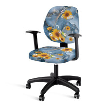 Marble Print Sunflower Office Chair Cover 2-Pack, Elastic Bands, Compatible with Home/Office Chairs
