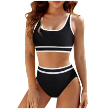 Women‘s High Waisted Bikini Sets Sporty Two Piece Swimsuits Cheeky High Cut Bathing Suits Black L