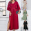 Women's Solid Batwing Sleeve Long Satin Dress with Belt 4