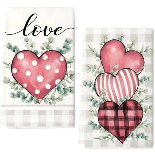 Valentine's Day Kitchen Towels Soft Durable 2-Pack