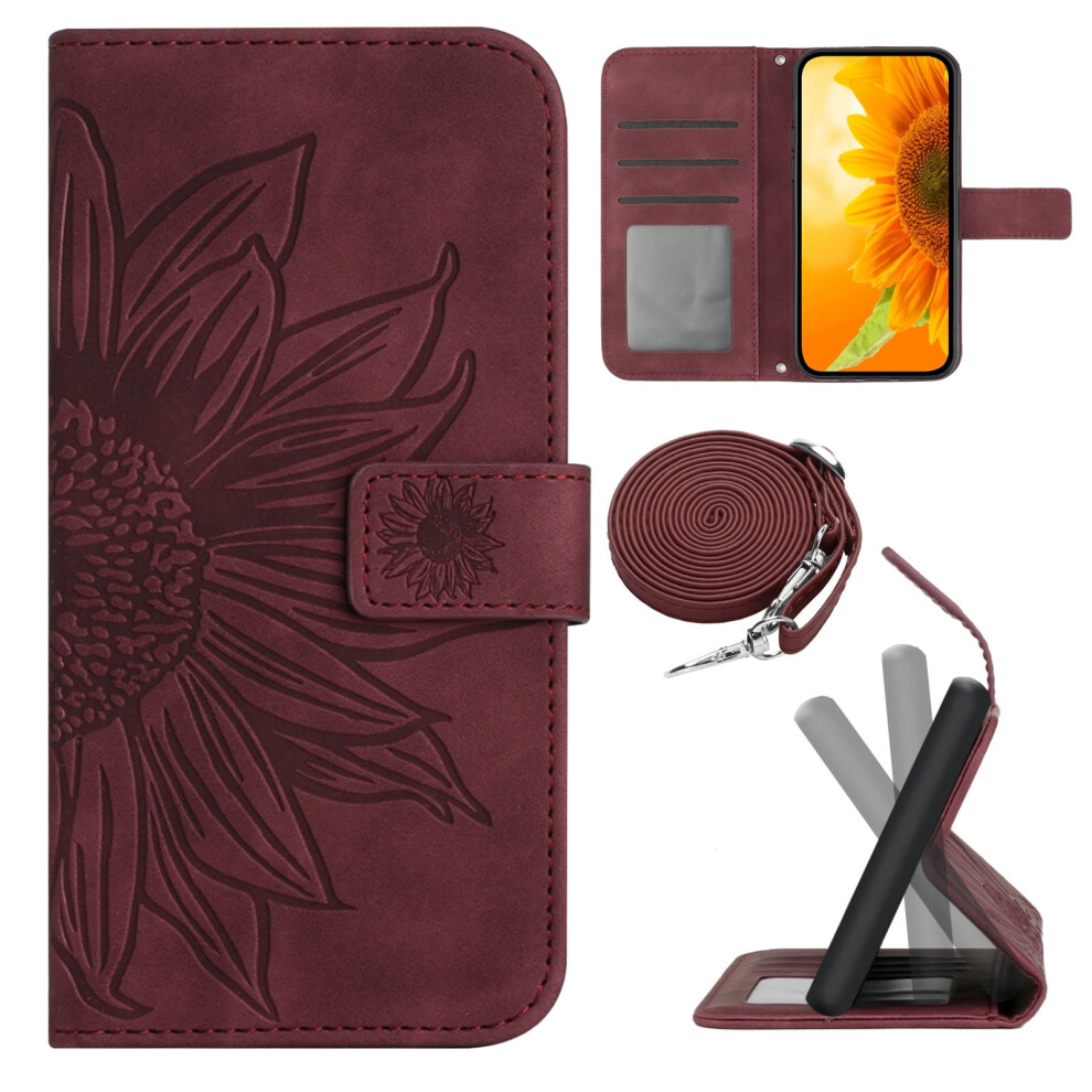 Crossbody Wallet Phone Case For Samsung Galaxy A35 5G 2024 (6.6") Â Embossed Sunflower, Shockproof, Flip Design With Lanyard & Shoulder Strap Â 9329345391699