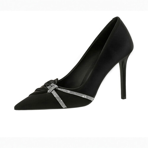 Women's Rhinestone Bow High Heel Pointed Toe Pumps 1