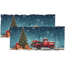 Ensemble de cantonnières isolantes thermiques à œillets pour tringle (54 x 18 po, 2 pièces) – Motifs sapin, camion rouge et Père Noël