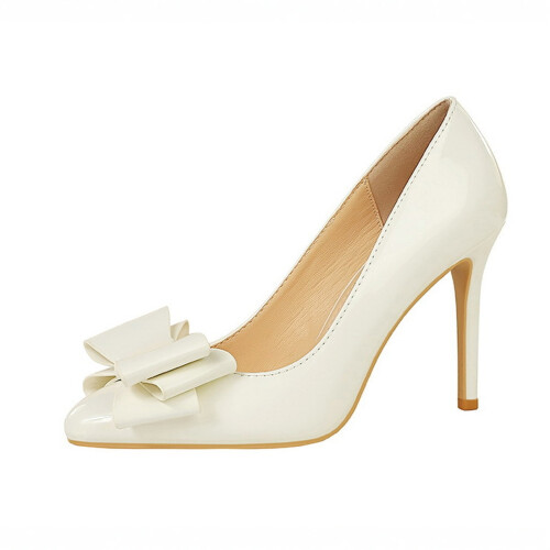 Women's Bow Leather Pointed Toe High Heel Pumps 1