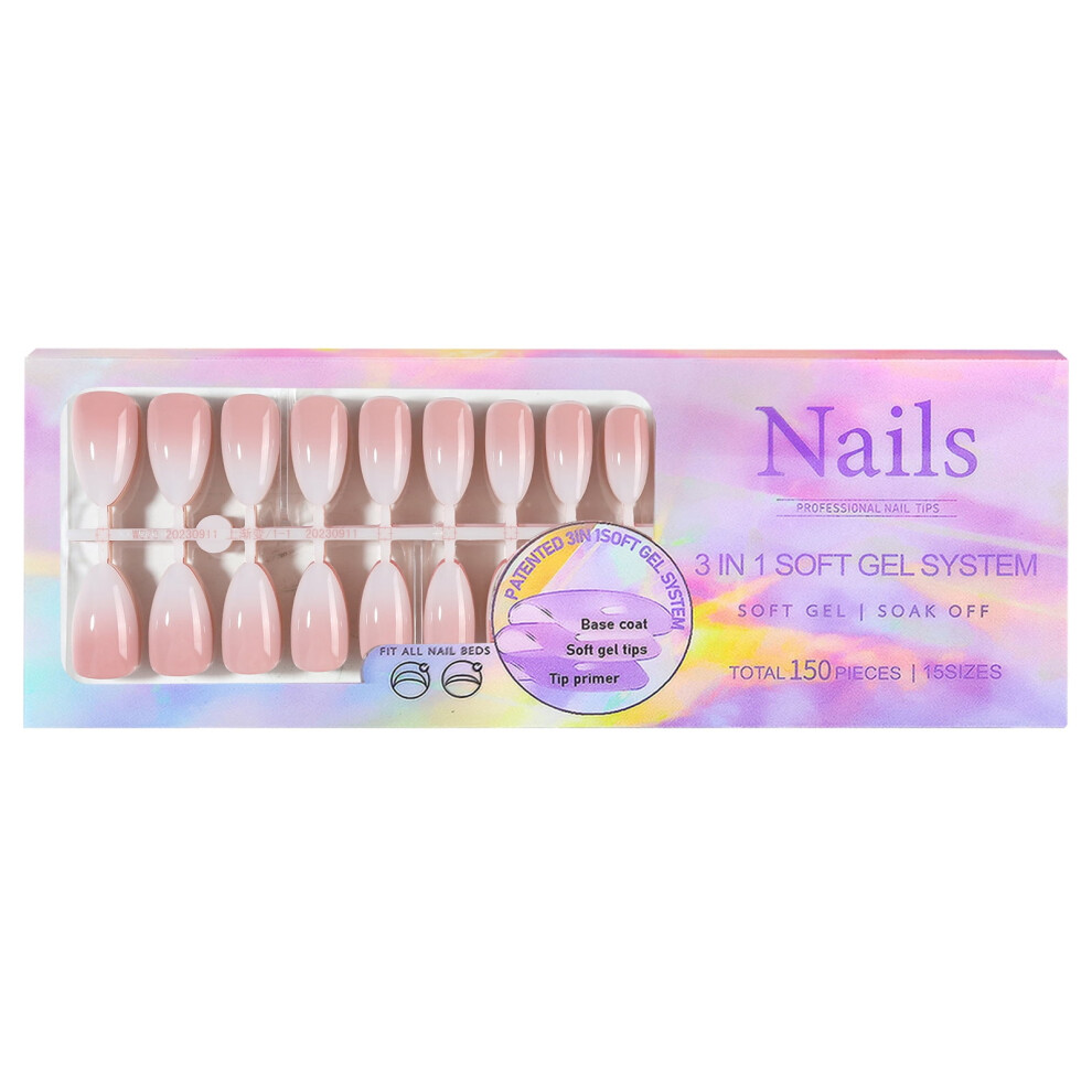 5 Gradient Colors Soft Gel Nail Tips Pre-applied Base Coat & Tip Primer Pre-made Fake Nails 15 Sizes False Nail Tips for Nail Art DIY