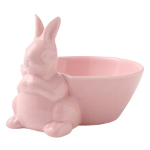 Bunny Candy Dish Ceramic Rabbit Candy Bowl Fruit Salad Dessert Bowl Snack Serving Bowl (Pink)