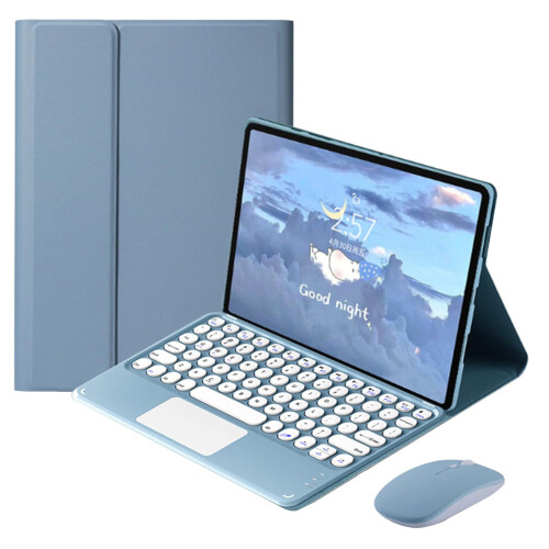 Capa com teclado e touchpad e mouse compatível com Xiaomi Redmi Pad 10.6 polegadas (2022), capa tipo folio roxa.