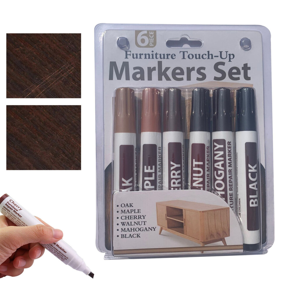 6Pcs Wood Touch-Up Paint Pen Kit For Scratches, Stains, Floors, Tables, Desks Â Compatible With Wood Surfaces 9329345388880
