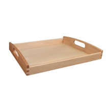 Plateau de service en bois brut avec poignées, 32,5 x 3,3 x 25 cm, idéal pour la pédagogie Montessori, les loisirs créatifs, le petit-déjeuner,