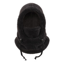 3-in-1 Winter Fleece Balaclava Hat, Windproof Ski Mask & Neck Warmer, Adjustable Hooded Beanie (Black)